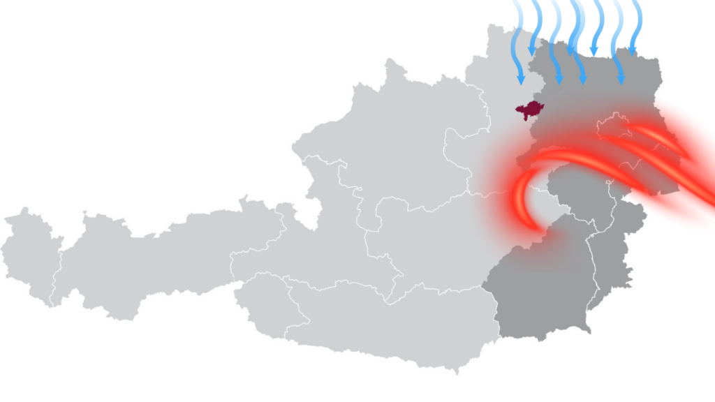 map of the two air forces colliding on the Wachau