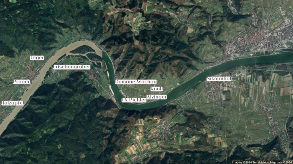 Map of the wineries in the Wachau Wine regions