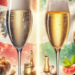 Is Sekt the same as Prosecco - photo featuring two glasses filled with bubbly wine. One glass can hold Sekt, the other Prosecco. Include elements in the background that hint at the origin of each, like a Austrian flag for Sekt and an Italian flag for Prosecco