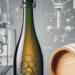 What is the Sekt method - A photo of a bottle of Sekt with a cork and cage wire. In the background, include elements that represent the two Sekt methods, like a tank on one side and a riddling rack on the other. This visually alludes to the blog post's topic without getting too technical.