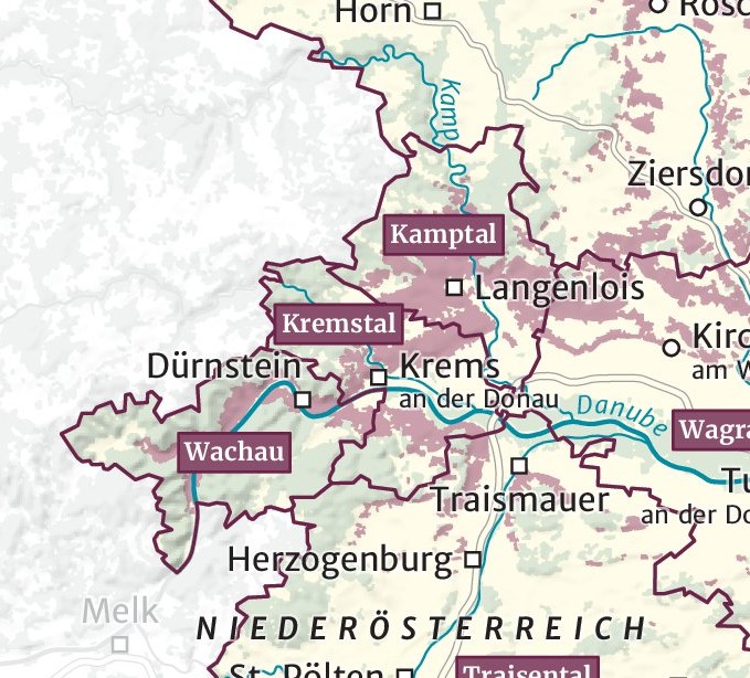 map pf Wachau, Kamptal, Kremstal