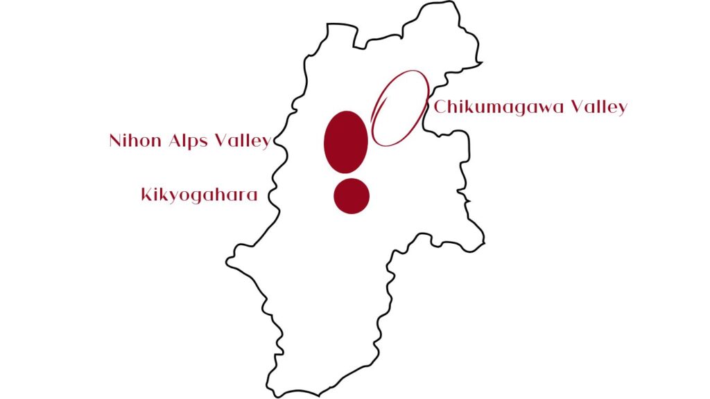 map of the sub wine regions of Nagano