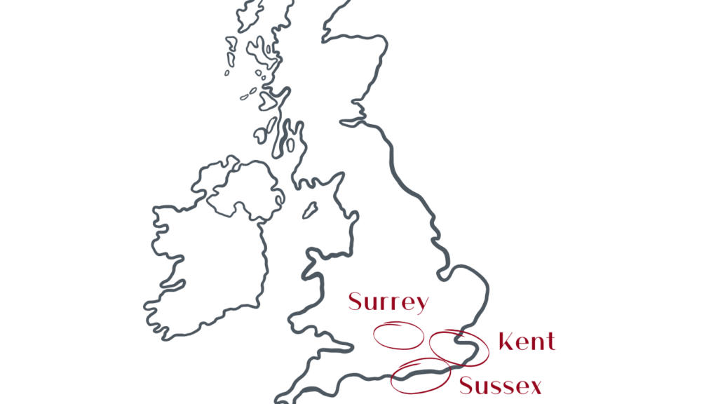 map of the south east wine regions of the UK