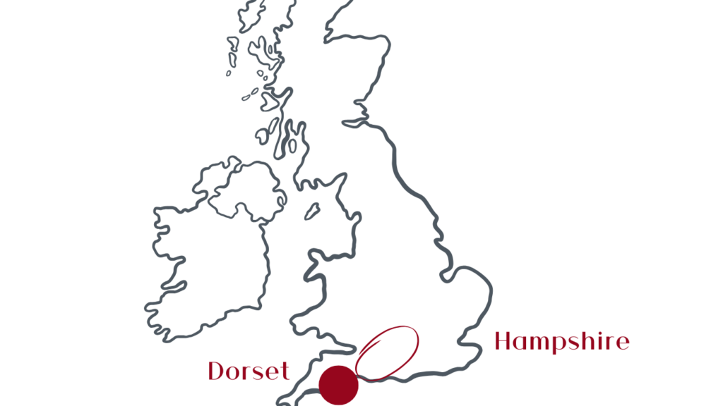 map of the Wessex wine region of the UK