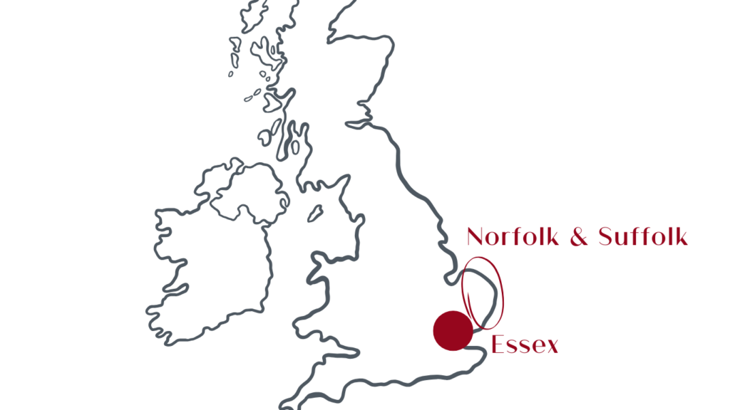 map of the East Anglia wine regions of the UK