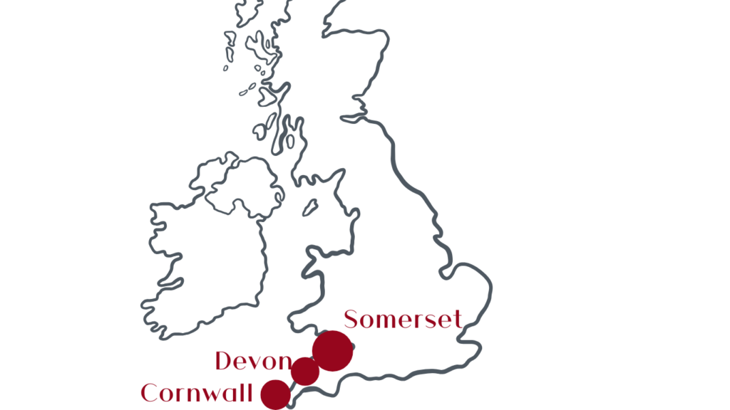 map of south west wine region of the UK